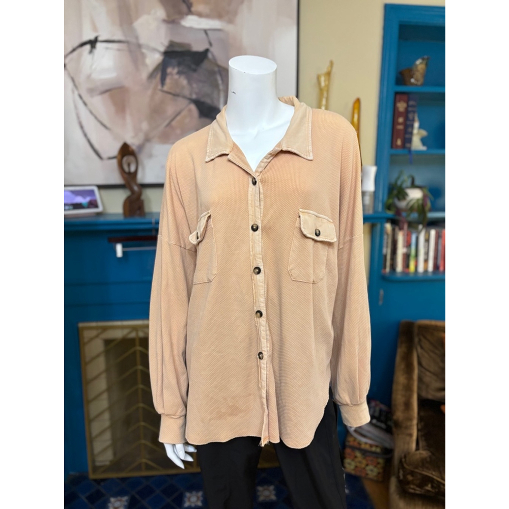 Women's Blue B Collection Peach Button-Down Shirt Size L